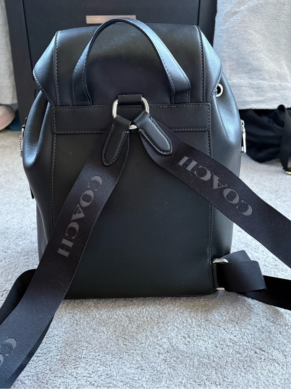 Coach Black Leather Backpack - New, but has "X" through leather creed. - Picture 2 of 3
